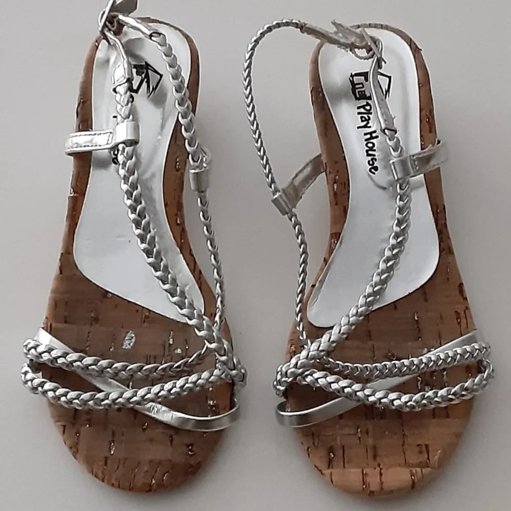 Playhouse silver & cork little girls sandals size 12